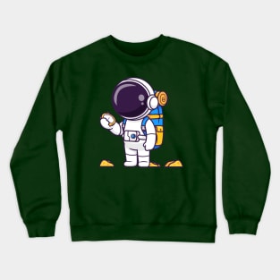 Cute Astronaut Backpacker With Compass Cartoon Crewneck Sweatshirt